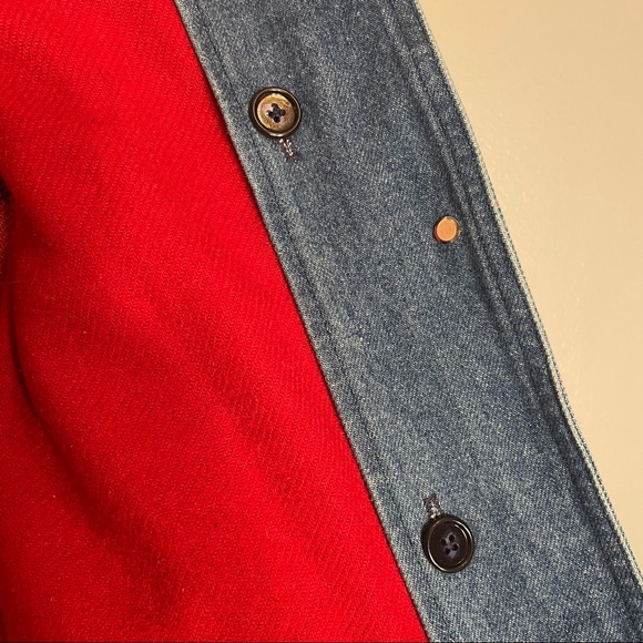 Vintage L.L. Bean Red Wool Blend Lined Corduroy Trim Heavy Denim Barn Coat Sz M - Picture 9 of 16
